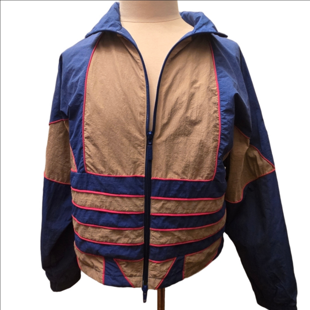 Vintage 90s Adidas Colorblock Windbreaker Jacket Blue Tan Pink Men’s 16